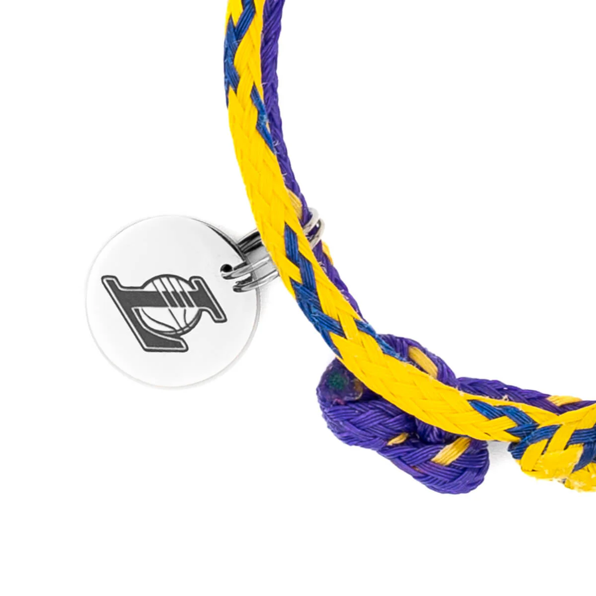 LA Lakers Bracenet Purple & Gold Upcycled Fishing Net Logo Charm Bracelet - Image 3