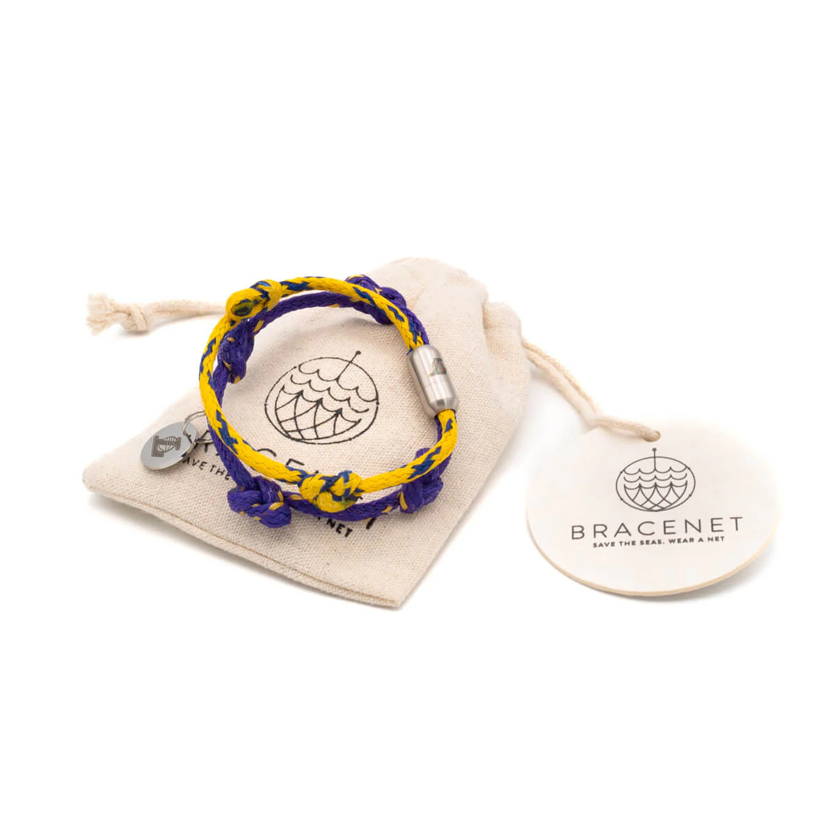 LA Lakers Bracenet Purple & Gold Upcycled Fishing Net Logo Charm Bracelet - Image 4