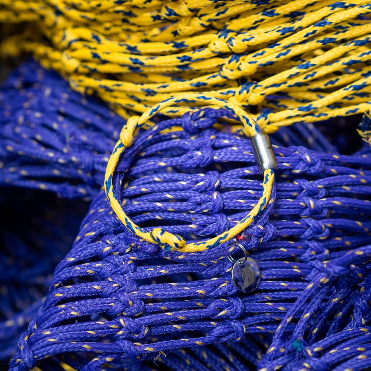 LA Lakers Bracenet Purple & Gold Upcycled Fishing Net Logo Charm Bracelet - Image 6