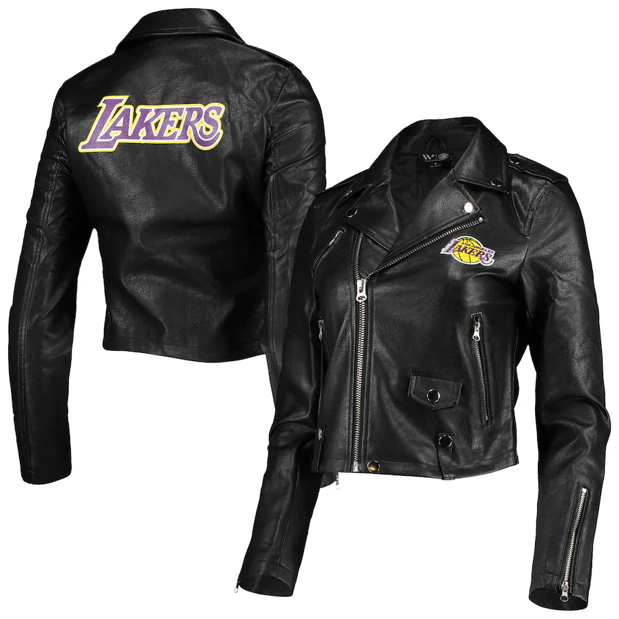 Lakers Womens Faux Leather Moto FZ Jacket - Image 3
